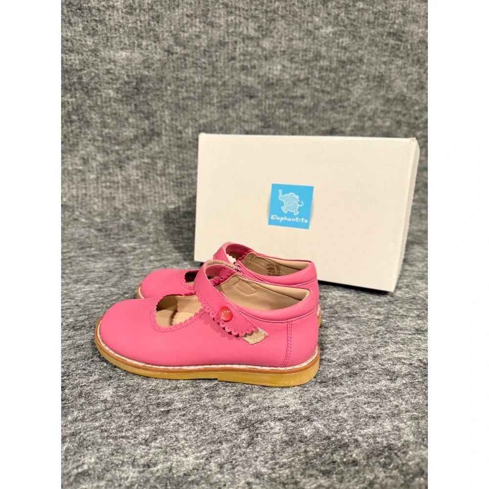 Elephantito Mary Jane Leather Flamingo Pink Scalloped Girls Shoes 3016 Size 13